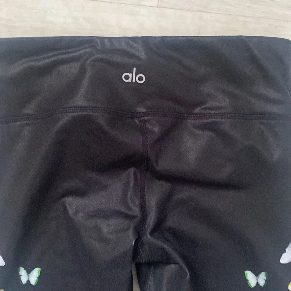 Alo Yoga Women's Black Multicolor Butterflies Ankle Compression Leggings Sz XS
